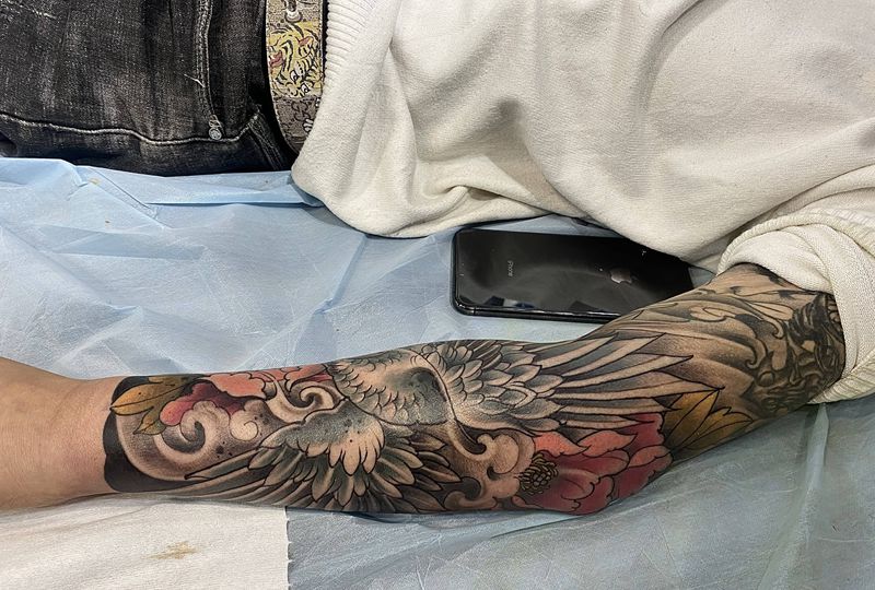 鹤纹身图片_手臂纹身图案