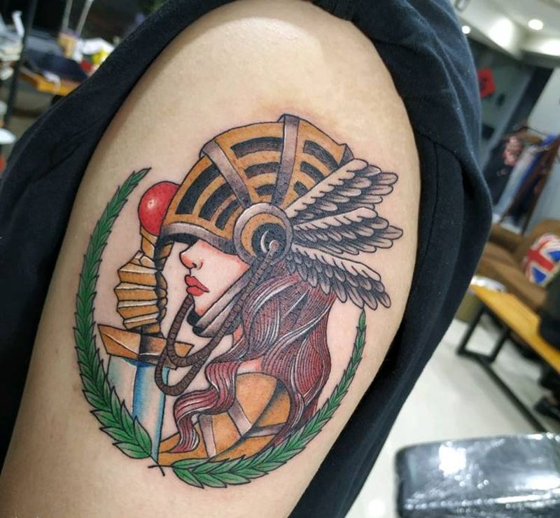 女战士纹身图片_手臂New School纹身图案