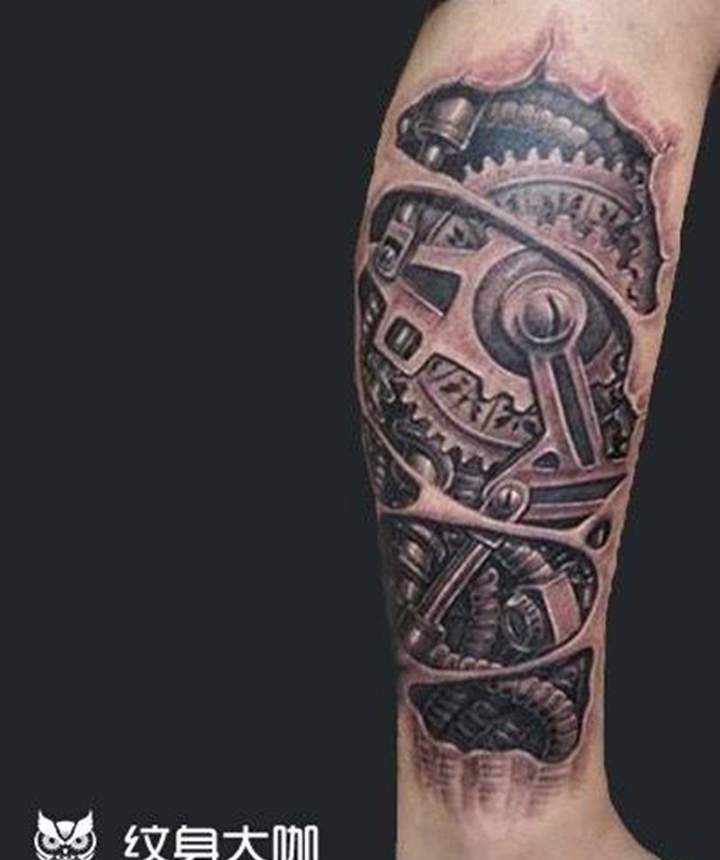 机械腿纹身图片