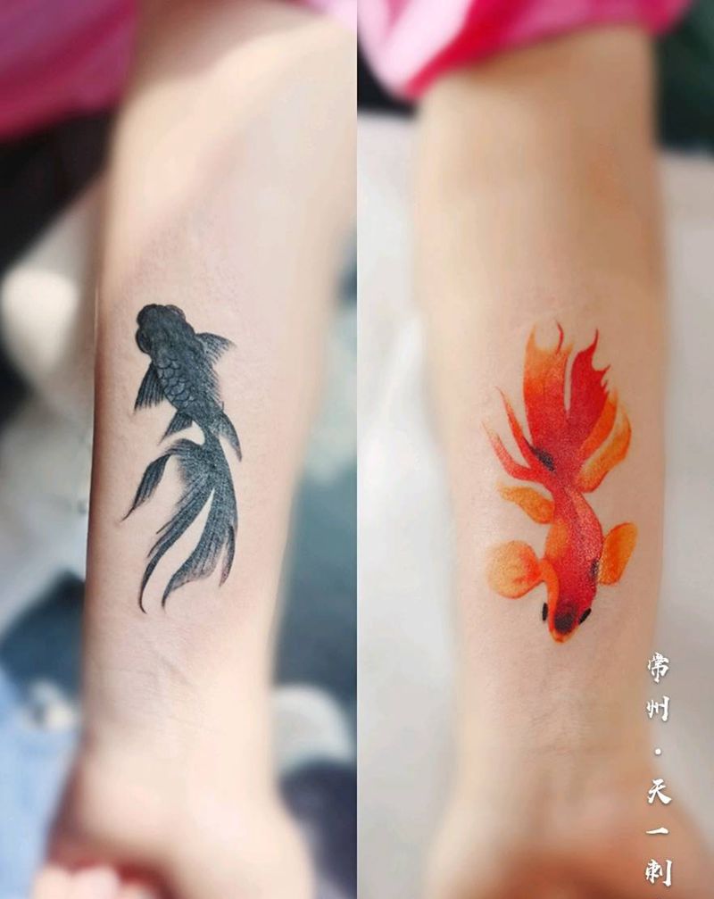 鱼纹身图片_手臂水彩水墨纹身图案