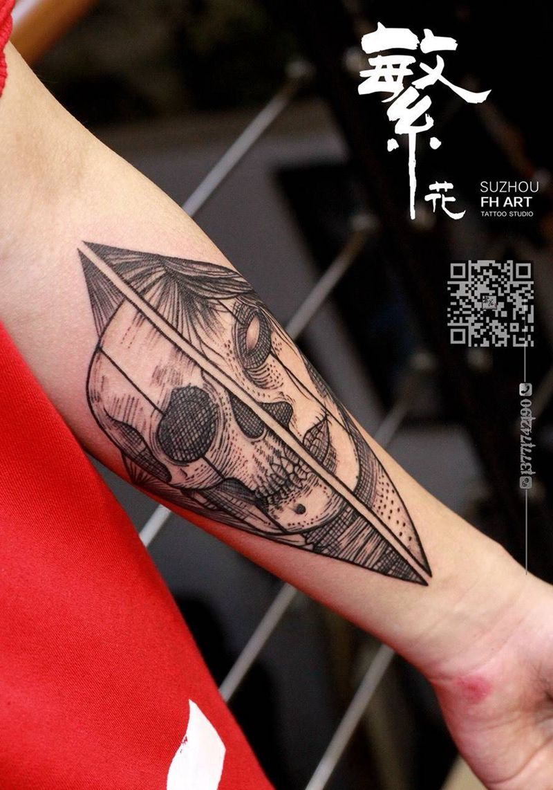 骷髅纹身图片_成品手稿手臂欧美人物鬼神纹身图案