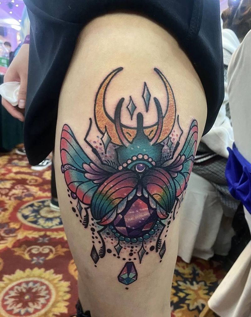 New school纹身图片_腿部纹身图案