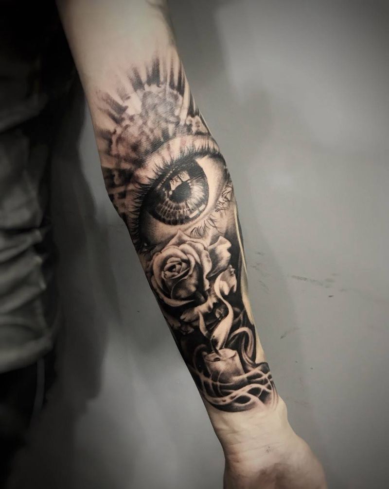 写实眼睛纹身图片_成品手臂欧美人物纹身图案