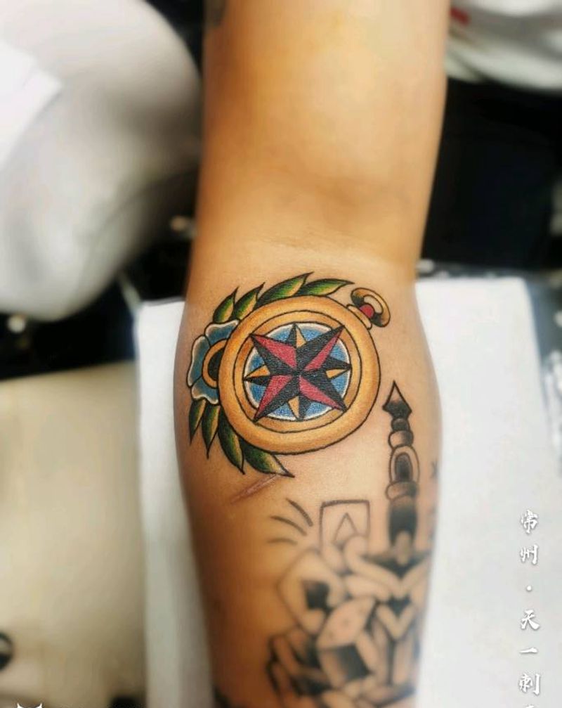 罗盘纹身图片_手臂Old School纹身图案