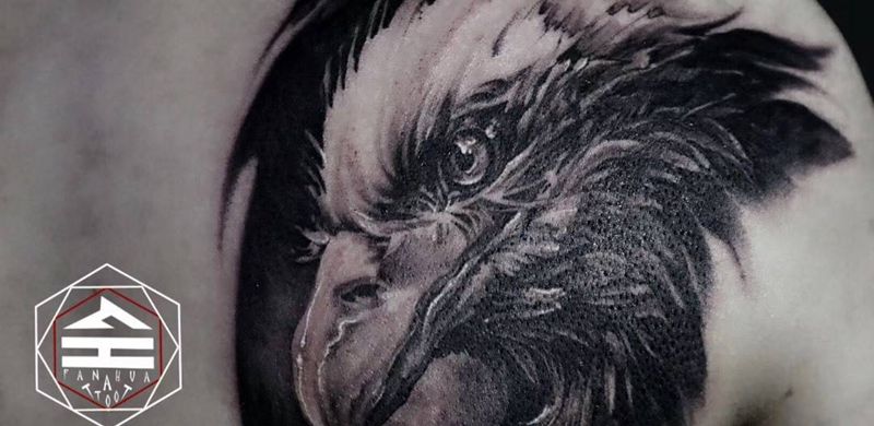 鹰遮盖纹身图片_成品手稿背部欧美写实动物原创旧遮盖纹身图案