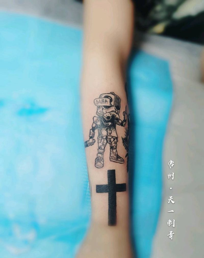 嘻哈白武士纹身图片_手臂几何纹身图案