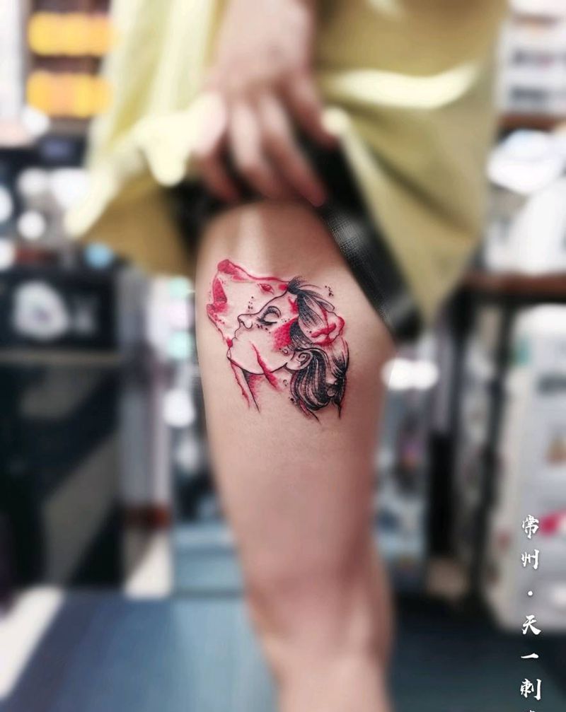 客人自带图纹身图片_腿部点刺几何纹身图案