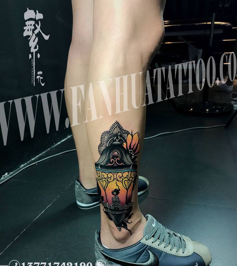灯纹身图片_成品手稿腿部欧美静物纹身图案