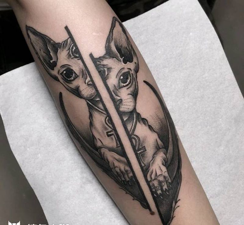 斯芬克斯纹身图片_手臂点刺纹身图案