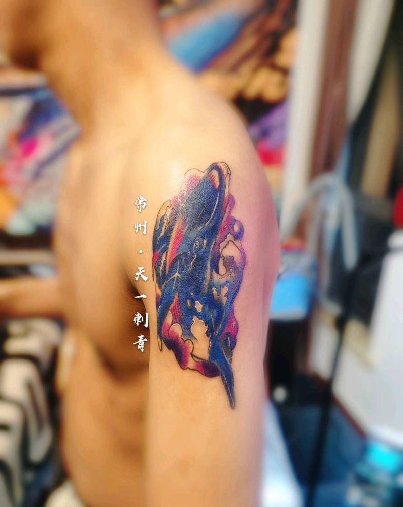 鲸鱼纹身图片_手臂水彩纹身图案