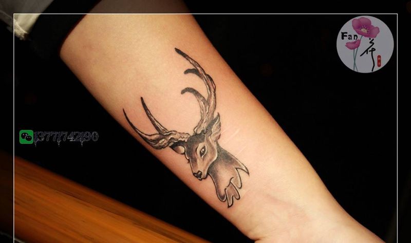 麋鹿小鹿纹身图片_手臂手部成品手稿动物纹身图案