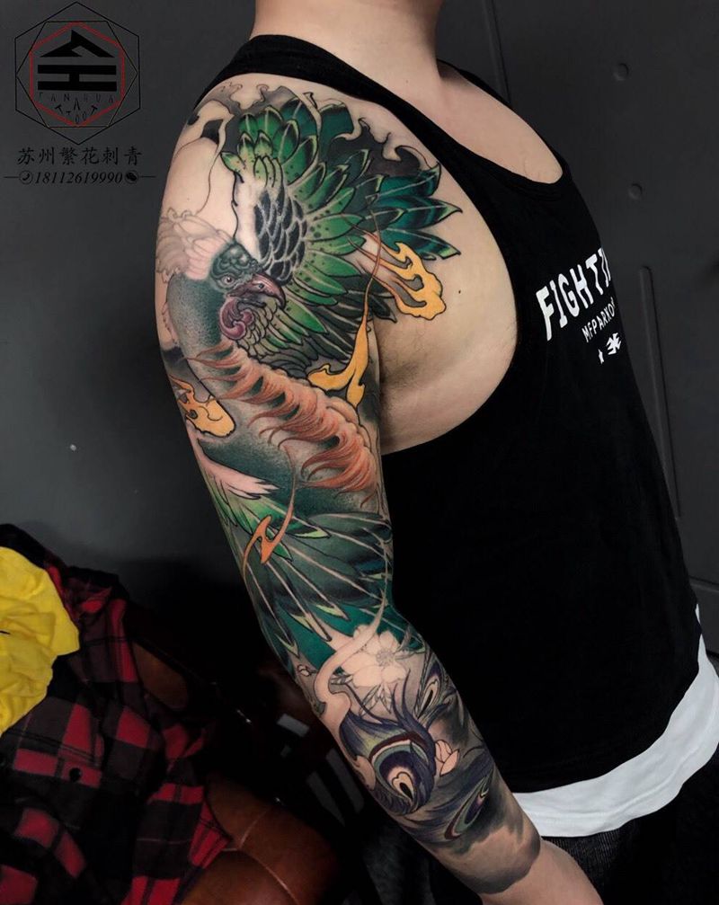 青鸾纹身图片_手臂新传统纹身图案