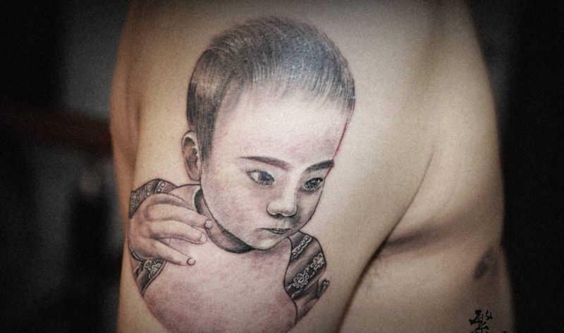 肖像 狮子花猫纹身图片_成品手稿手部手臂肩部腿部清新人物习俗肖像纹身图案