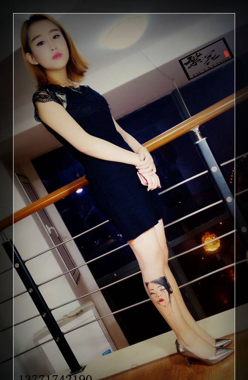 美女矢量图纹身图片_成品手稿腿部脚部欧美清新人物纹身图案