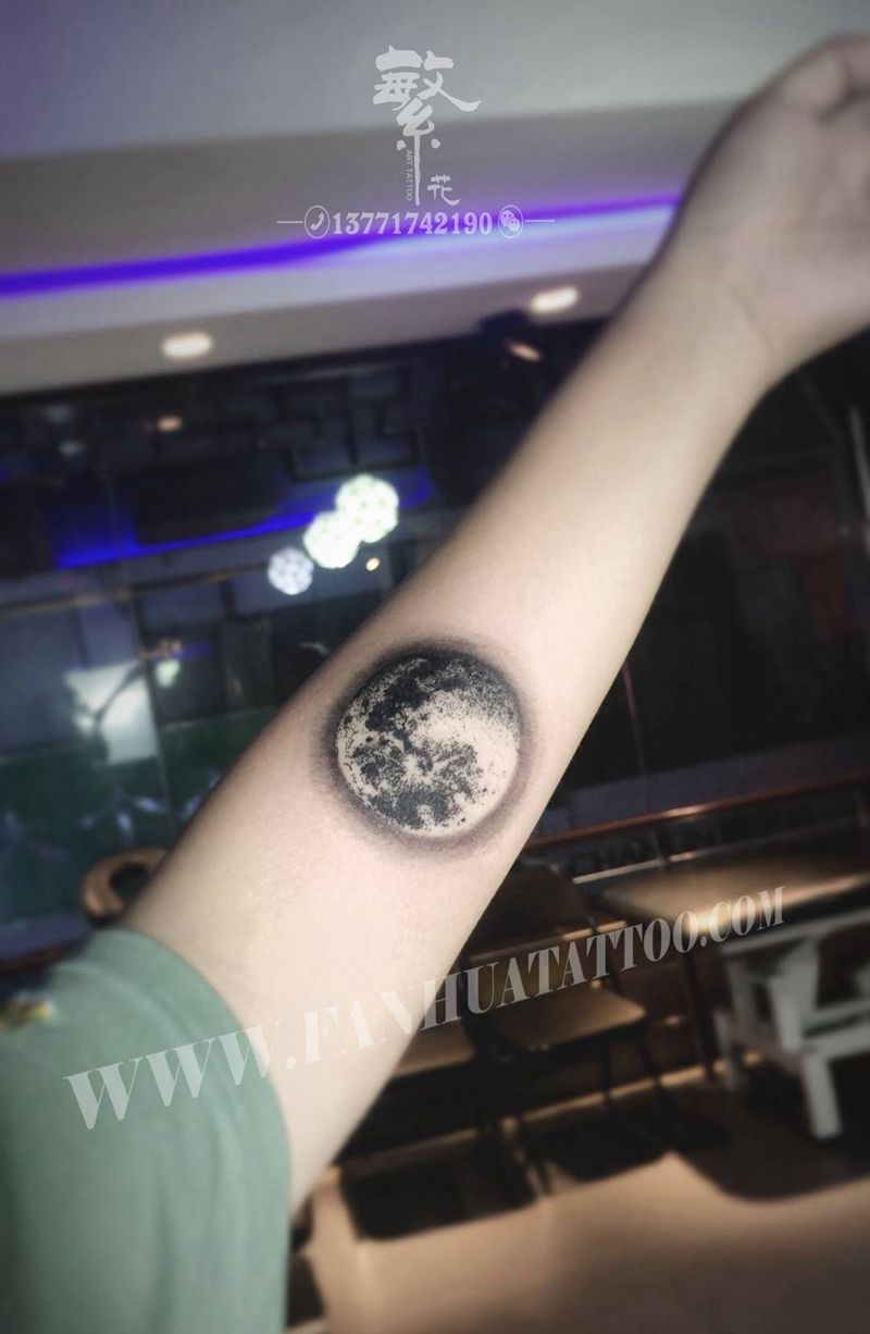 月球纹身图片_成品手稿手臂手部欧美贴纸原创纹身图案