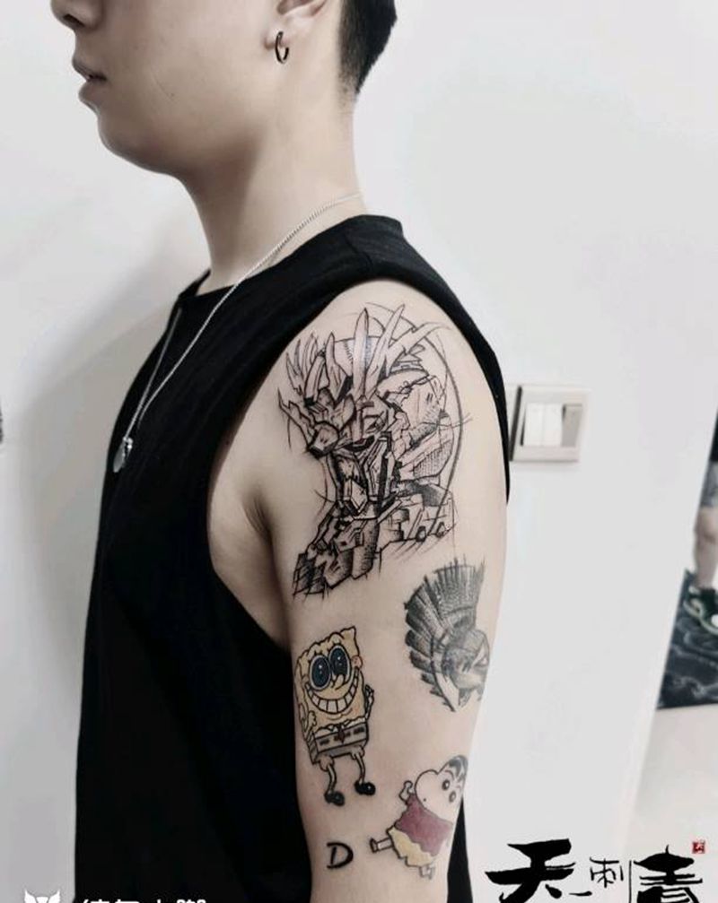 高达纹身图片_手臂点刺纹身图案