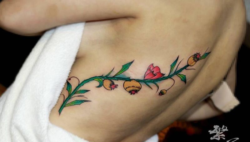 罂粟花纹身图片_成品手稿腹部背部肩部传统写实静物植物欧美纹身图案