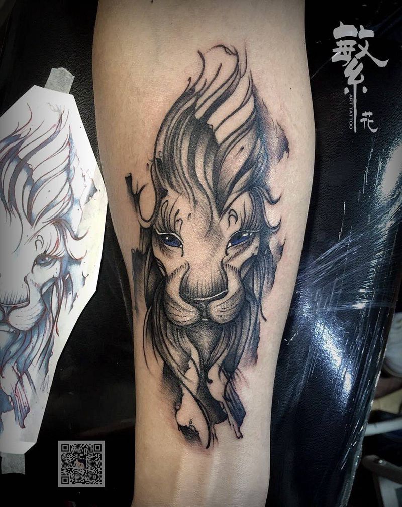 狮子 猫 刀 剑纹身图片_成品手稿手臂手部清新人物动物写实欧美鬼神纹身图案