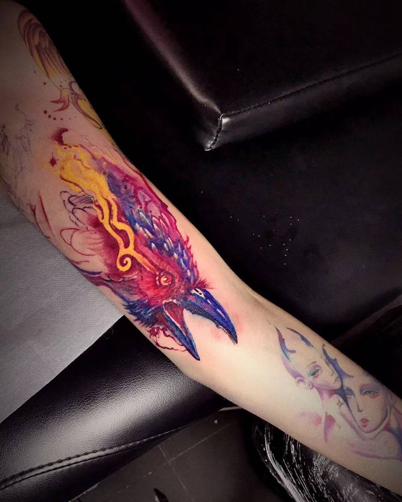 水彩鸟（未完成）纹身图片_手稿手臂欧美清新动物原创纹身图案