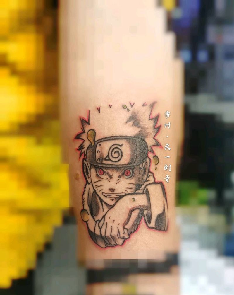 鸣人纹身图片_手臂水彩纹身图案