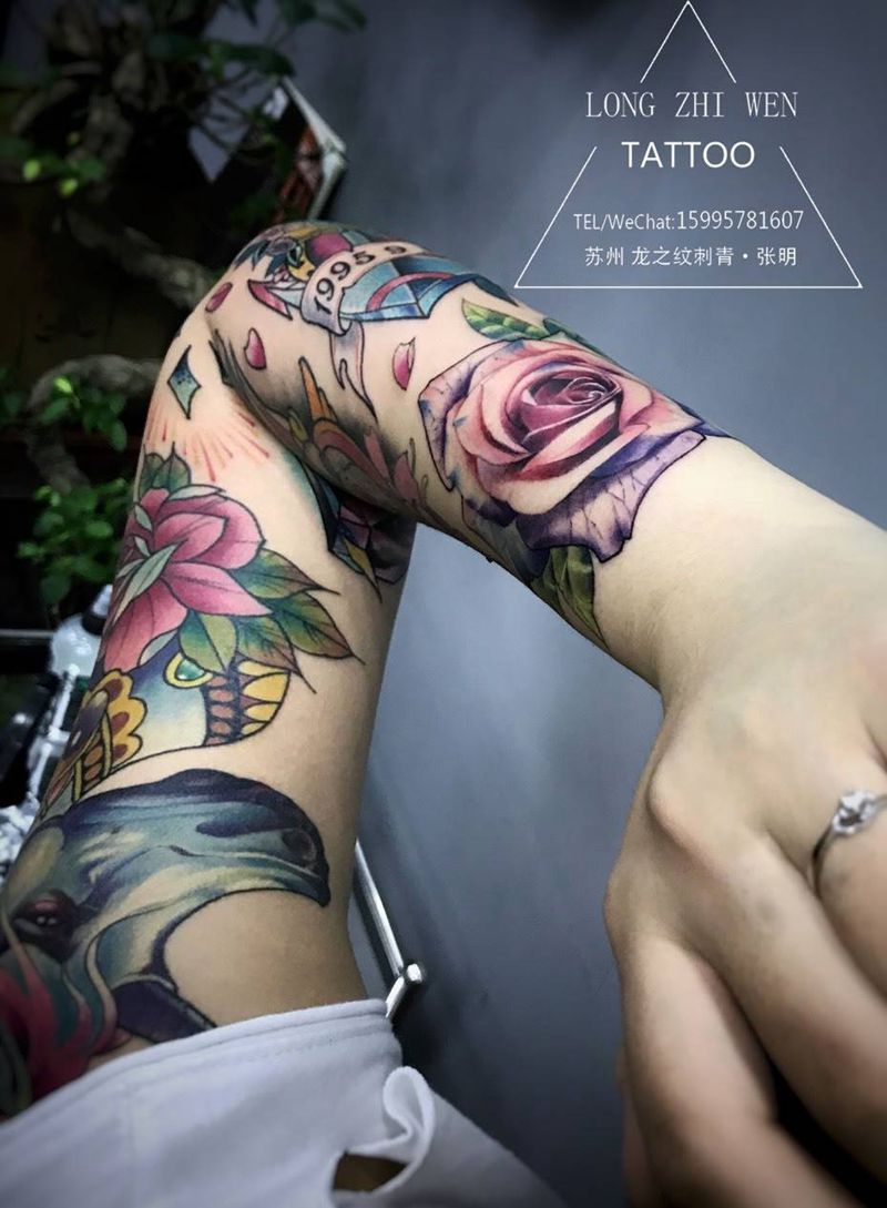 School 拼接花臂纹身图片