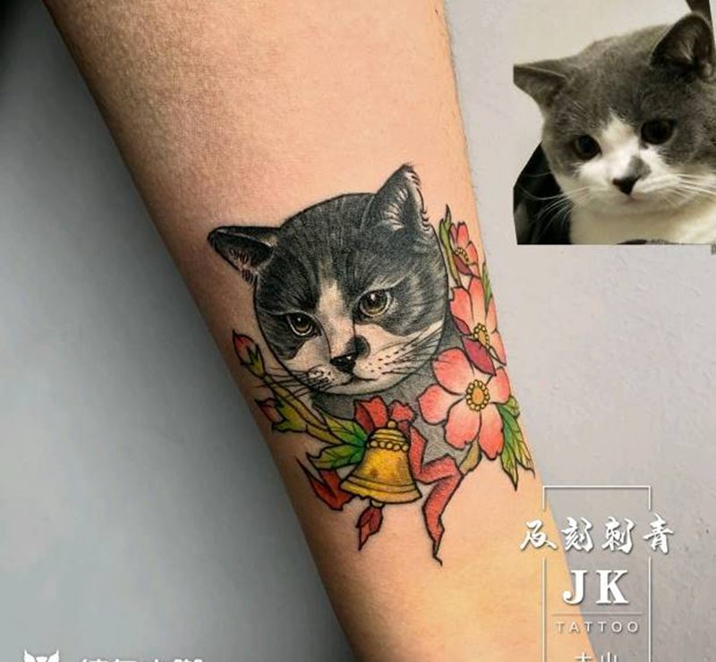 猫纹身图片_手臂New School私定纹身图案