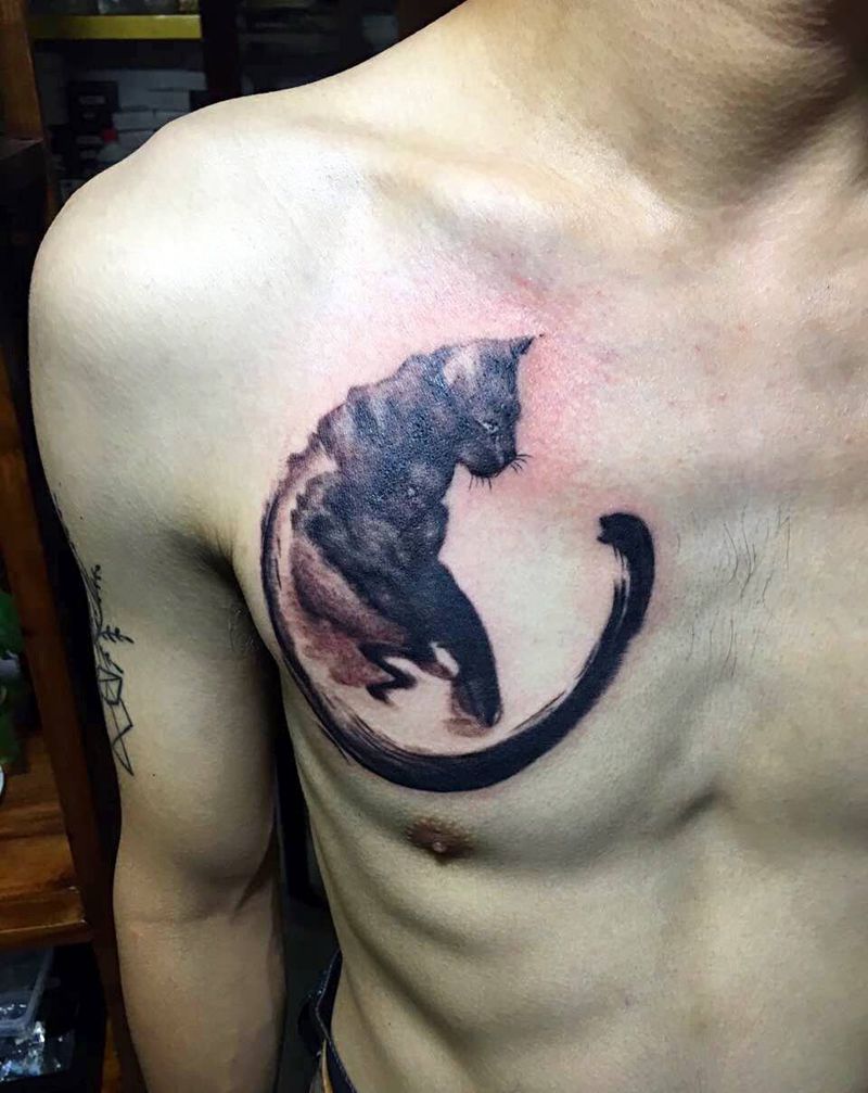 水墨，小猫纹身图片