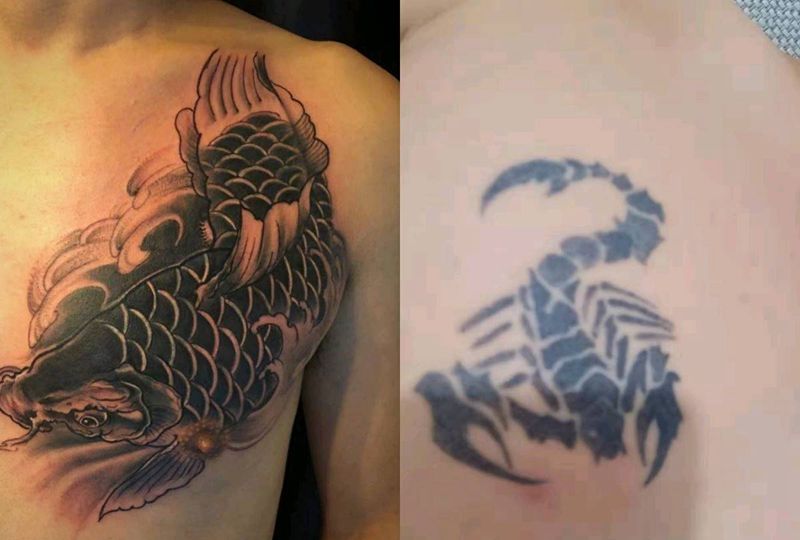 鲤鱼纹身图片_胸部纹身图案