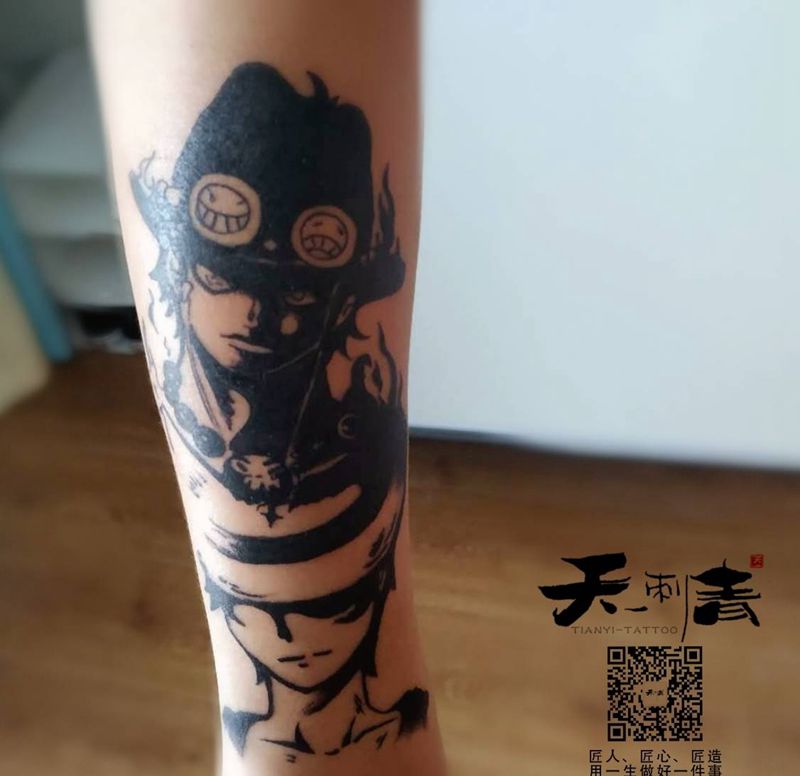 海贼王纹身图片_手臂水墨纹身图案