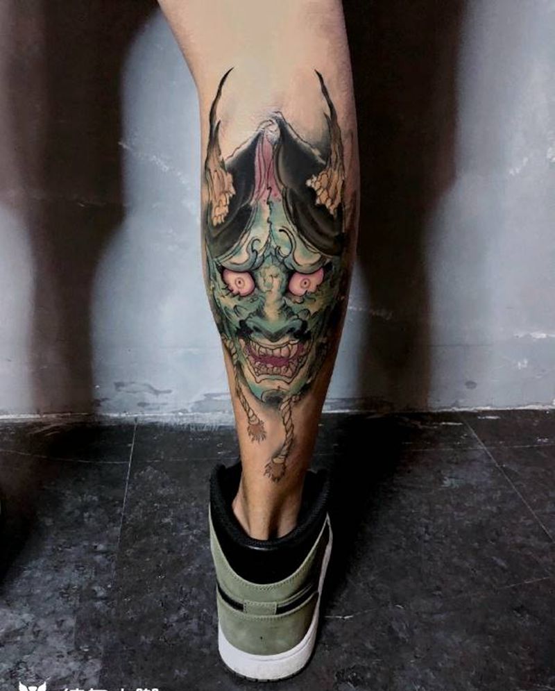 般若修改纹身图片_腿部新传统纹身图案