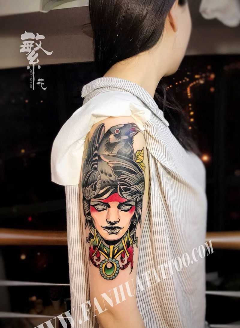 new school艺妓乌鸦纹身图片_手稿成品手部手臂人物动物欧美纹身图案
