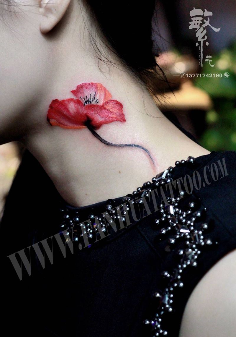 伤疤遮盖纹身图片_成品颈部欧美植物伤疤遮盖纹身图案