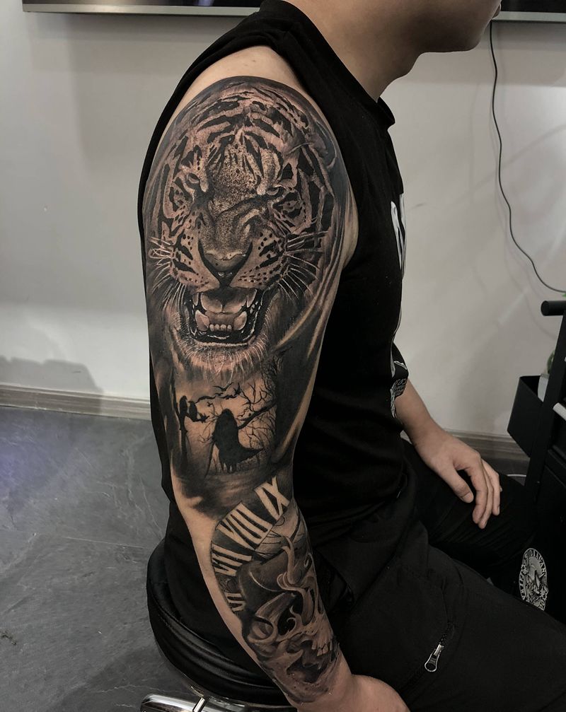 欧美花臂未完成纹身图片_手臂纹身图案