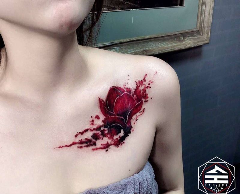 胸口遮盖纹身图片_胸部新传统纹身图案