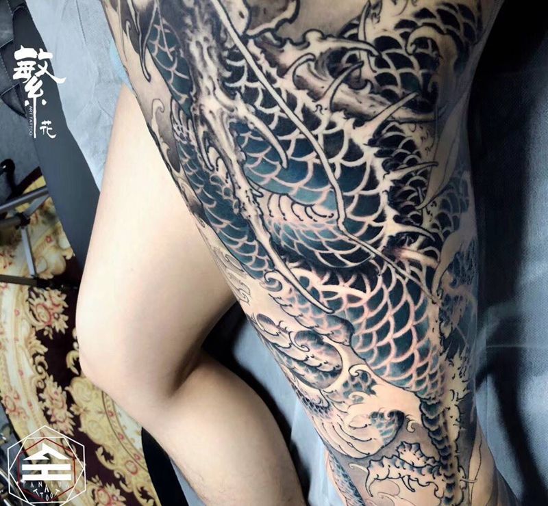 龙腿(未完成)纹身图片_手稿腿部传统动物花腿纹身图案