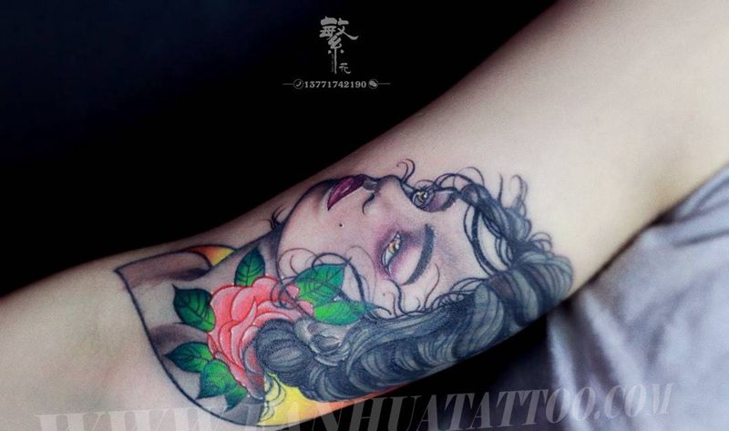 欧美女郎纹身图片_成品手稿手臂手部欧美人物原创纹身图案