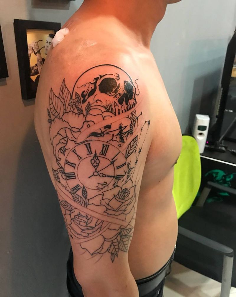 骷髅星座怀表纹身图片