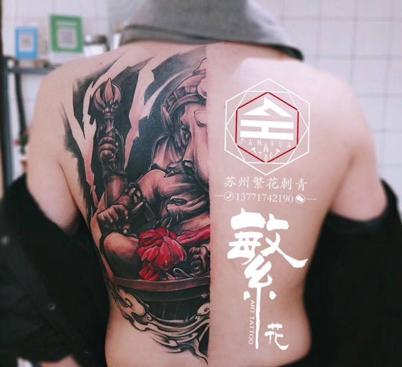 象神纹身图片_成品手稿背部传统写实原创宗教鬼神纹身图案