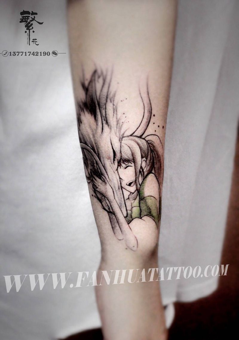 千与千寻纹身图片_成品手稿手臂肖像人物纹身图案