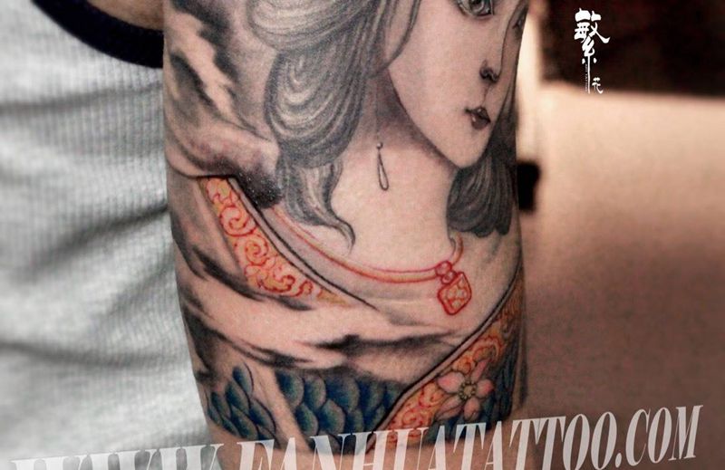 艺妓纹身图片_手臂手稿成品传统人物纹身图案