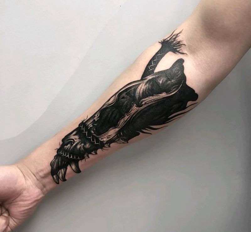 暗黑纹身图片_手臂点刺遮盖纹身图案