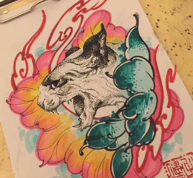 新传统手稿纹身图片_成品手稿传统图腾鬼神动物腰部纹身图案