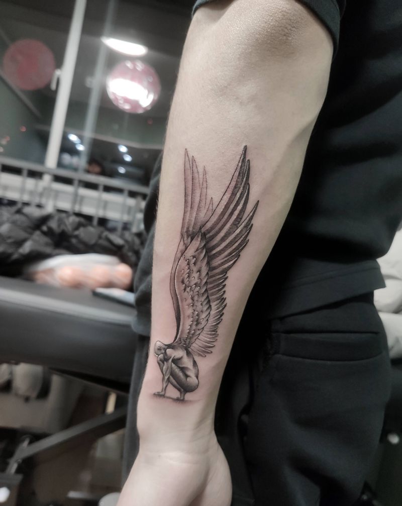 天使纹身图片_手臂欧美写实纹身图案