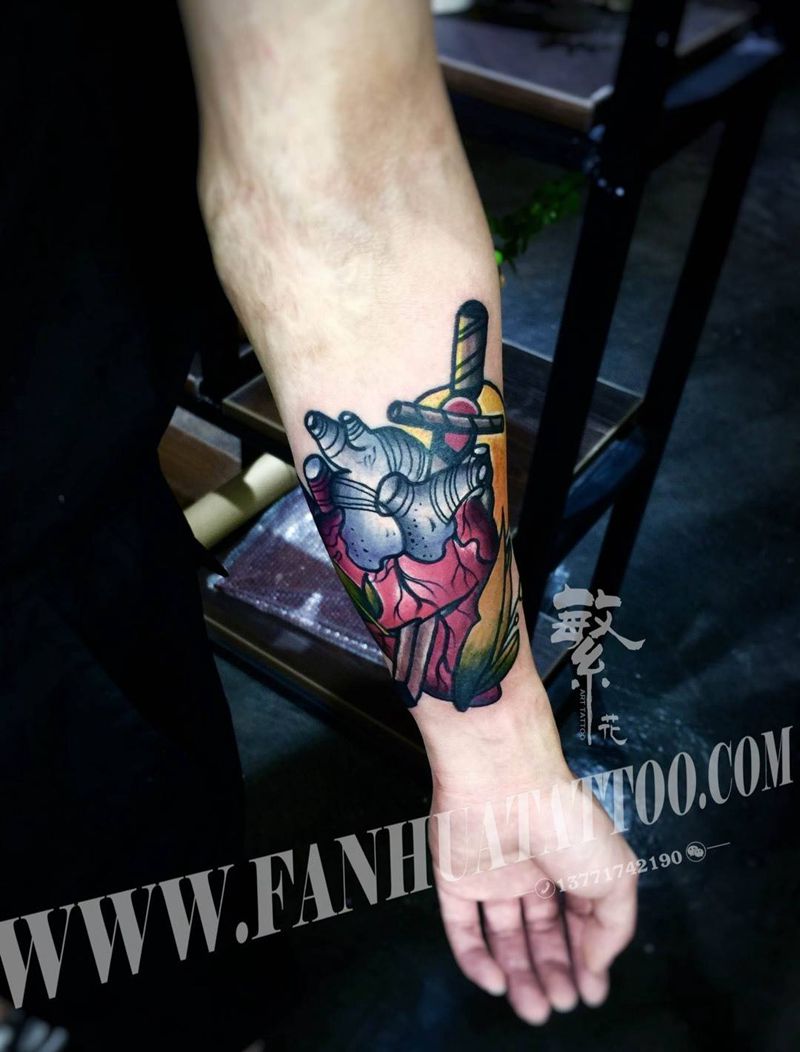 扎心了老铁纹身图片_成品手稿手臂欧美清新贴纸原创纹身图案