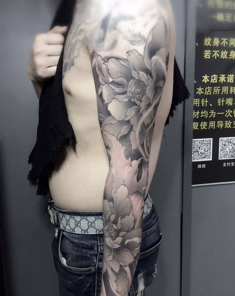 花臂纹身图片_成品手臂腿部传统植物原创纹身图案