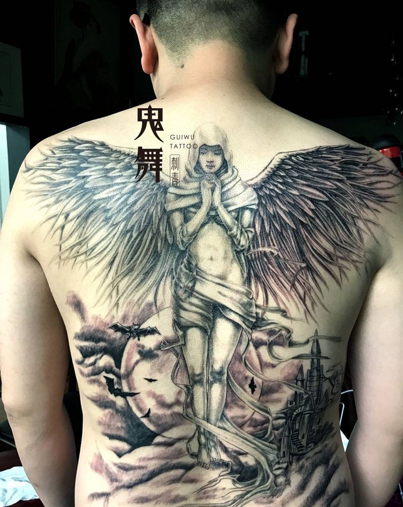 后背天使纹身图片