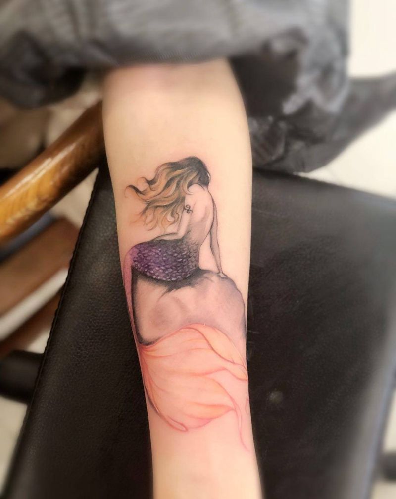美人鱼纹身图片_成品手臂欧美清新人物纹身图案