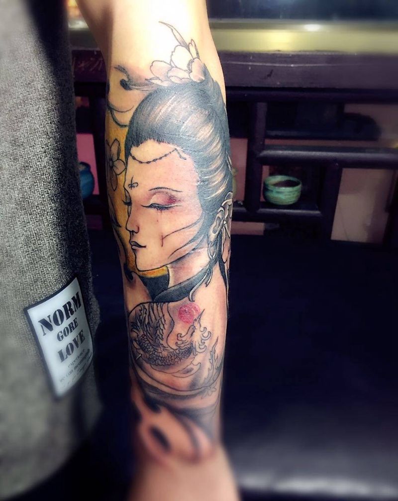 艺妓纹身图片_成品腿部手臂肩部人物传统纹身图案