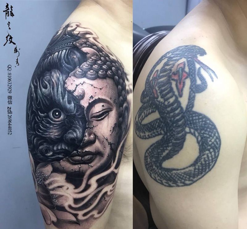 一念纹身图片_成品手臂传统鬼神龙之纹刺青苏州纹身图案