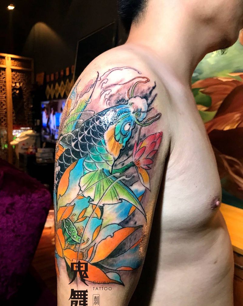 彩色锦鱼纹身图片